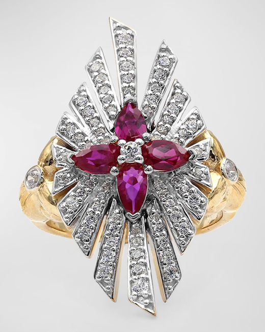 Stephen Dweck Ruby and Diamond Flower Statement Ring