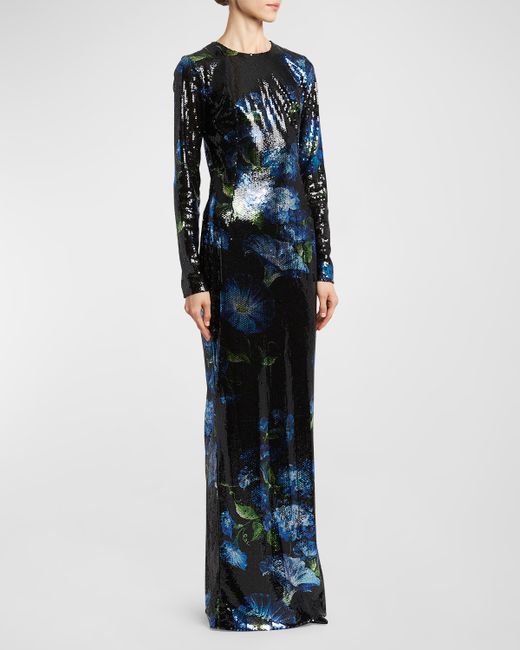 Dolce & Gabbana Bluebell Print Paillette Embellished Gown