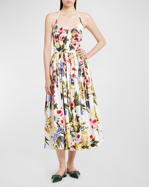 Dolce & Gabbana Floral Print Poplin Halter Midi Dress