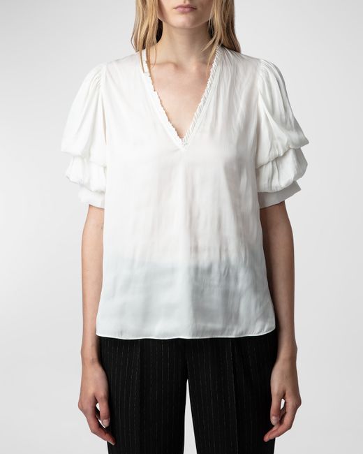 Zadig & Voltaire Taste Layered Puff-Sleeve Blouse