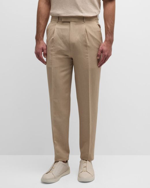Z Zegna Wool and Linen Double Pleat Pants