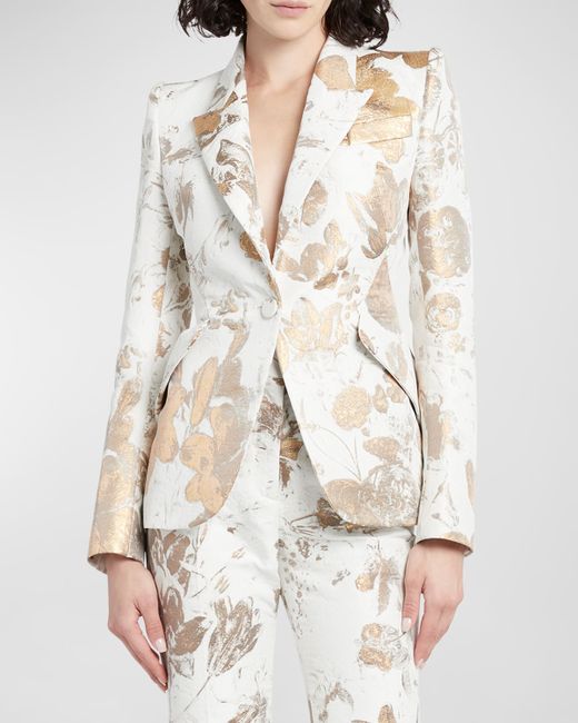 Alexander McQueen Metallic Floral Brocade Single-Breasted Blazer Jacket