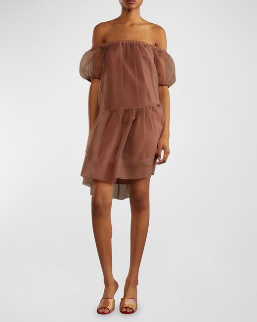 Cynthia Rowley Off-Shoulder Puff-Sleeve Organza Midi Dress