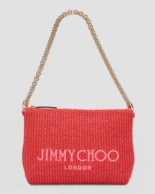 Jimmy Choo Callie Logo Raffia Shoulder Bag