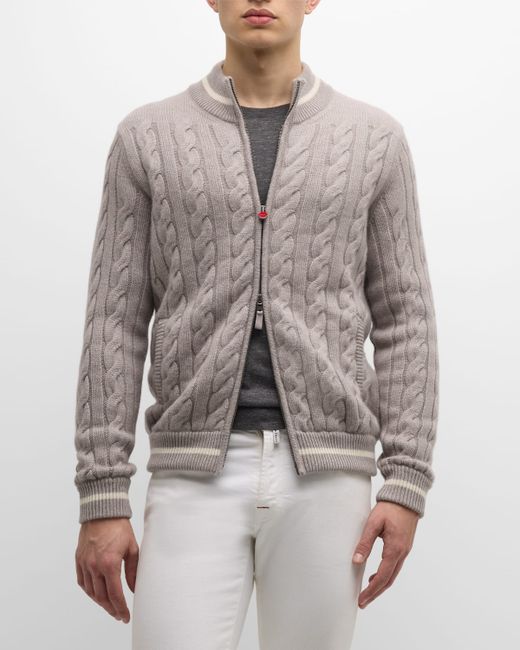 Kiton Cashmere Cable Knit Full-Zip Sweater
