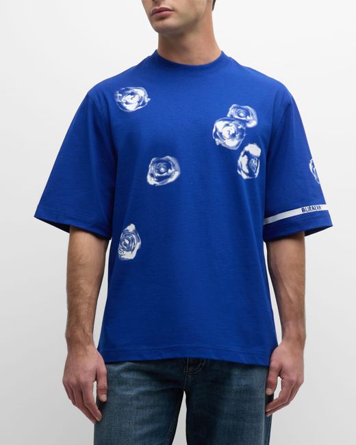 Burberry Rose-Print T-Shirt with Logo Cuff