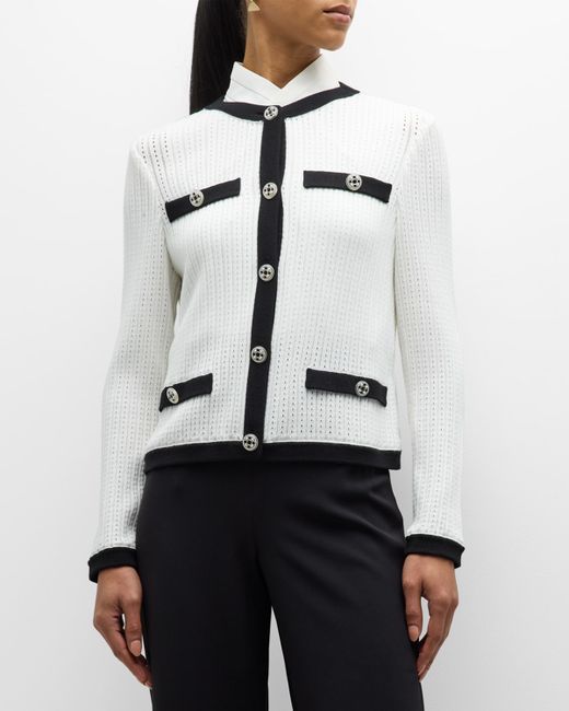 Misook Recycled Pointelle Knit Button-Down Jacket