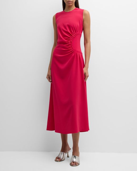Lela Rose Sunburst Ruched-Side Sleeveless Midi Dress