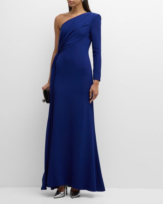 Alexander McQueen Crepe One-Shoulder Gown with Draped Detail