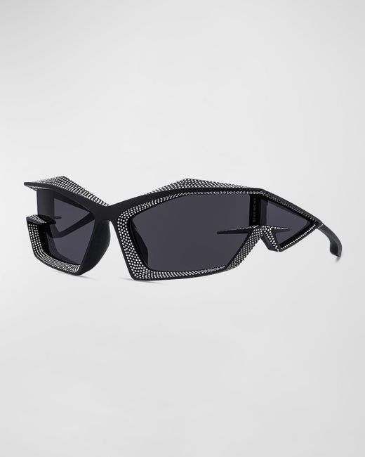 Givenchy Giv Cut Strass Rhinestone-Embellished Shield Sunglasses