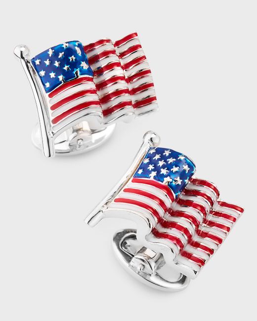 Jan Leslie Sterling Silver Enamel American Flag Cufflinks