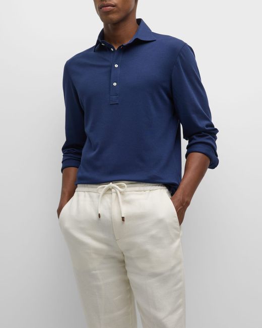 Brunello Cucinelli Cotton-Silk Long-Sleeve Polo Shirt