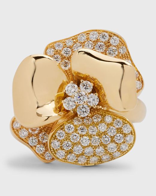 Leo Pizzo 18K Gold Half Diamond Flower Ring 7