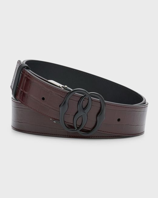 Bally Reversible Croc-Embossed Leather Emblem Belt