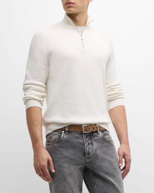Brunello Cucinelli Ribbed Cotton Quarter-Zip Sweater