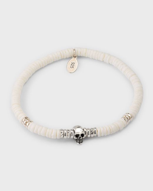 Jan Leslie Shell Beaded Bracelet with Sterling Silver Skull