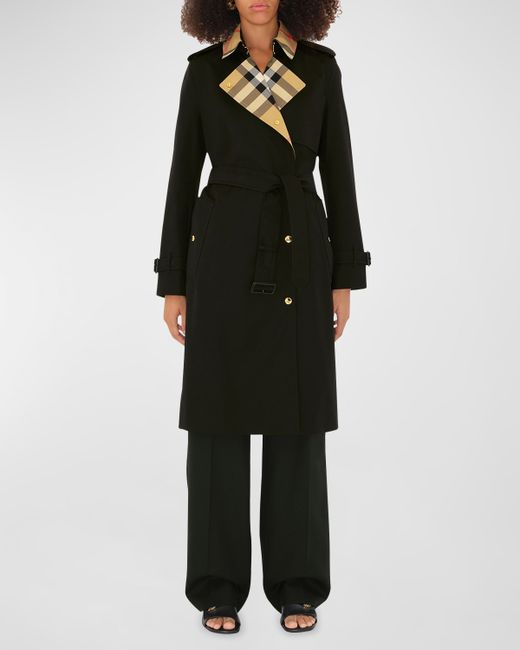 Burberry Sandridge Check Belted Double-Breasted Trench Coat