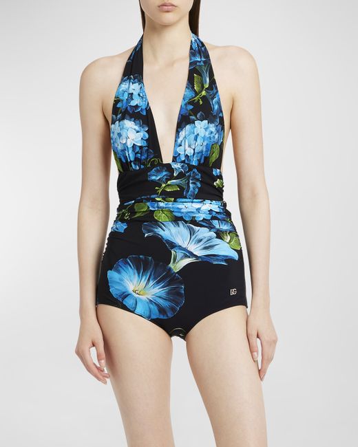 Dolce & Gabbana -Print Halter One-Piece Swimsuit