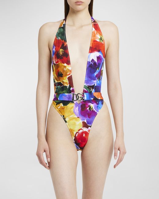 Dolce & Gabbana Abstract Floral-Print One-Piece Swimsuit