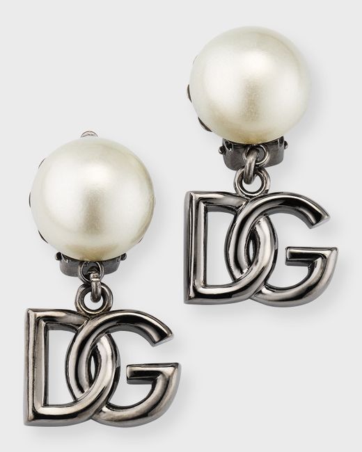 Dolce & Gabbana Pearly Logo Clip-On Earrings
