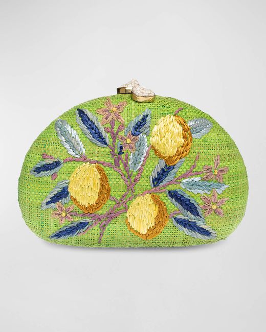 Rafe Berna Floral Straw Clutch Bag