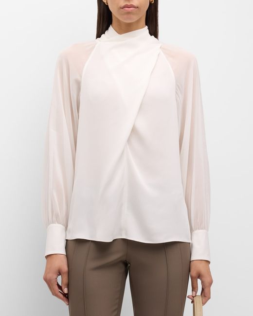 Lafayette 148 New York Pleated Mock-Neck Crossover Blouse