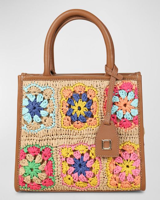 Rafe Ayesha Floral Crochet Raffia Tote Bag
