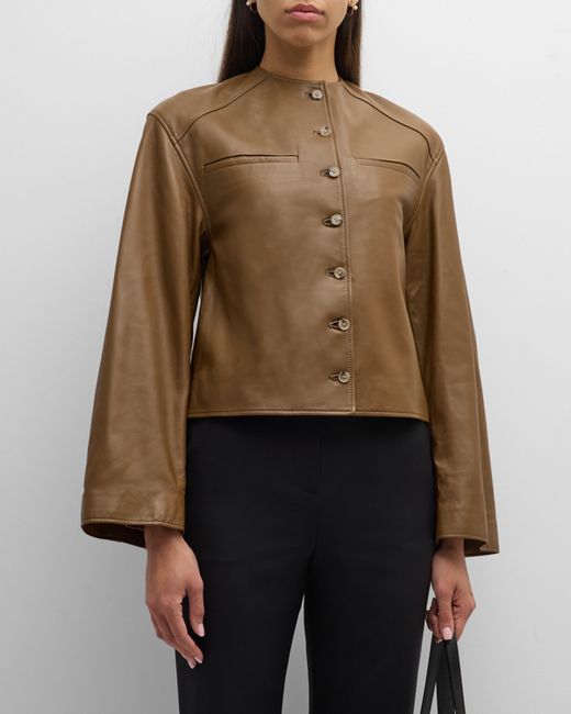 Loulou Studio Brize Single-Breasted Collarless Leather Jacket