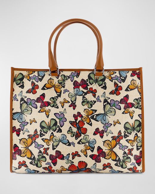 Sophia Webster Butterfly-Print Raffia Tote Bag