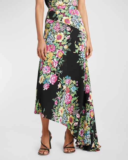 Etro Bouquet Floral-Print Asymmetric Godet Midi Skirt