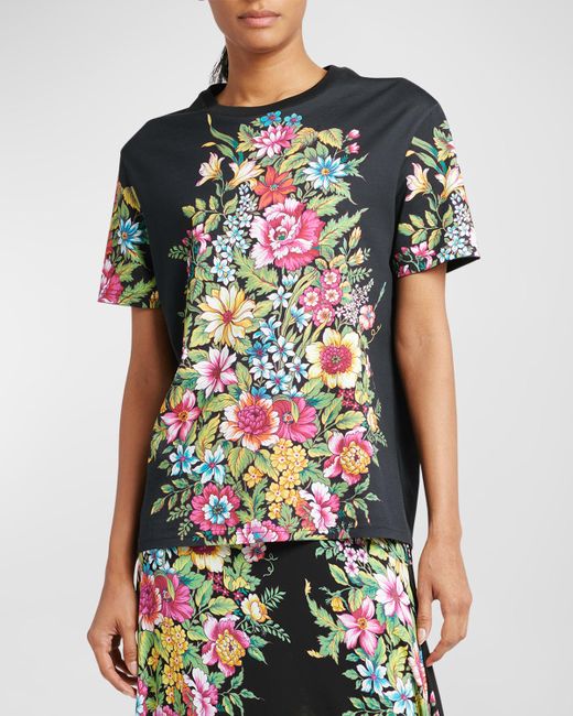 Etro Bouquet Floral-Print Short-Sleeve Cotton T-Shirt