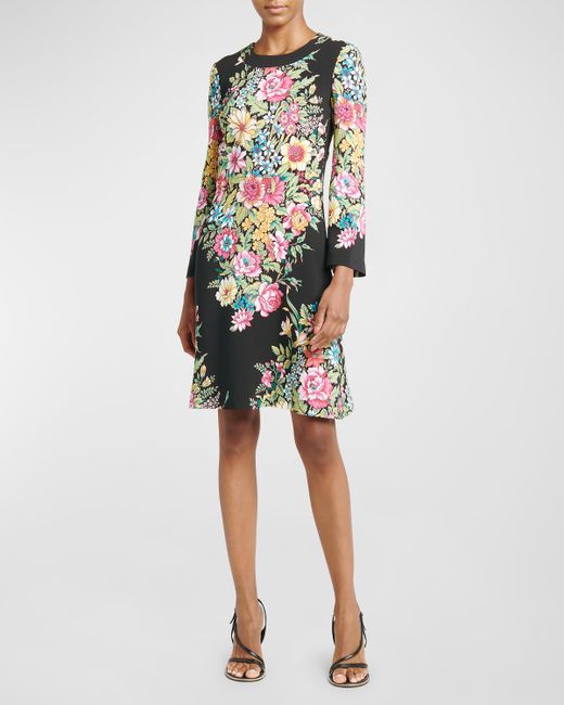 Etro Bouquet Floral-Print Long-Sleeve Jersey Dress