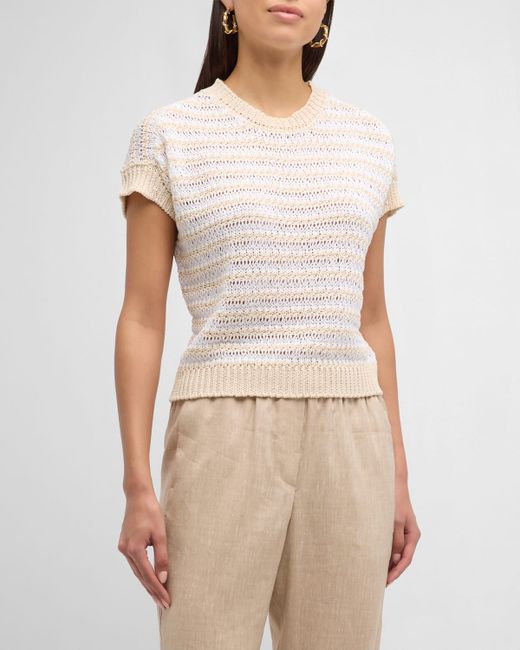 Peserico Striped Short-Sleeve Sequined Sweater