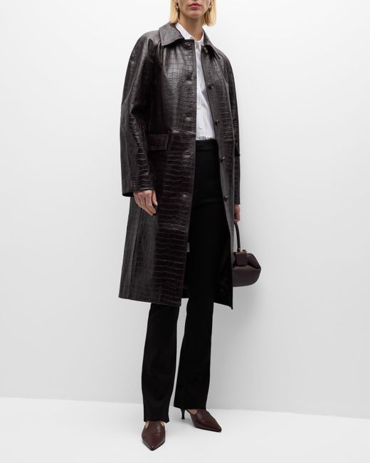 Totême Raglan-Sleeve Croc-Embossed Leather Midi Coat