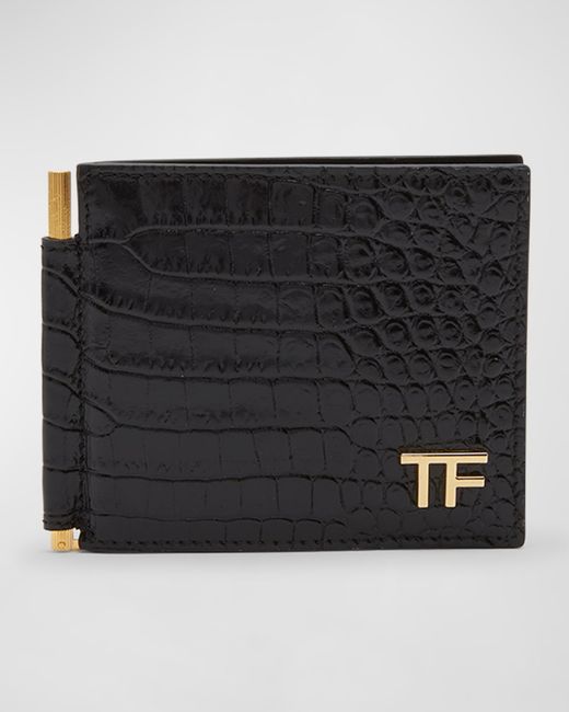 Tom Ford T Line Alligator-Effect Money Clip Wallet