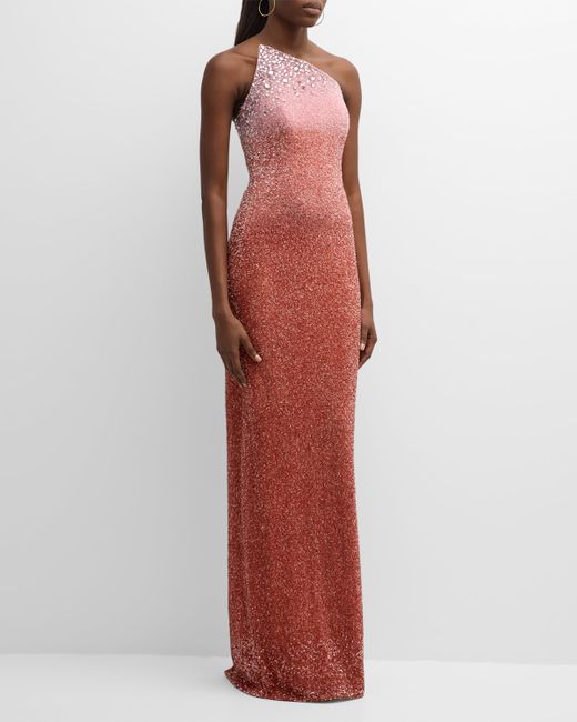 Pamella Roland Strapless Ombre Sequin Gown with Oversized Crystals