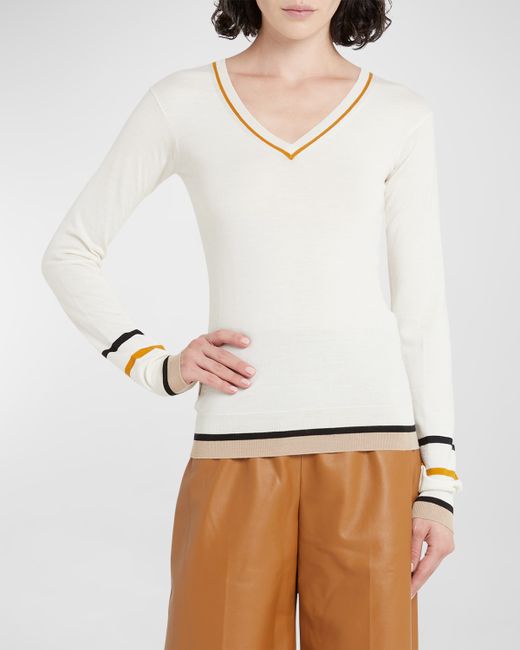 Marni V-Neck Stripe Trim Sweater