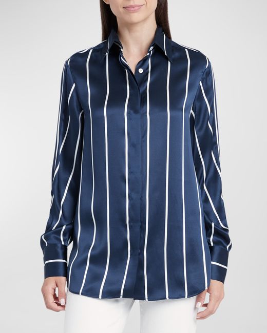 Kiton Striped Silk Oversized Collared Shirt
