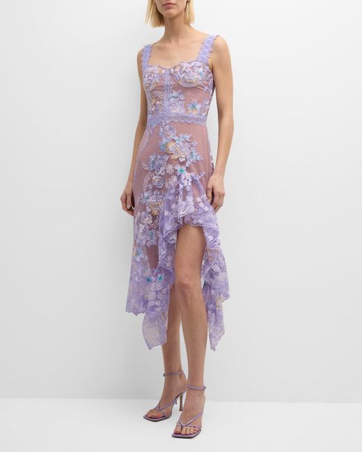Bronx and Banco Eva Floral-Embroidered High-Low Midi Dress