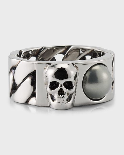 Alexander McQueen Pearl And Skull Chain Ring Antique
