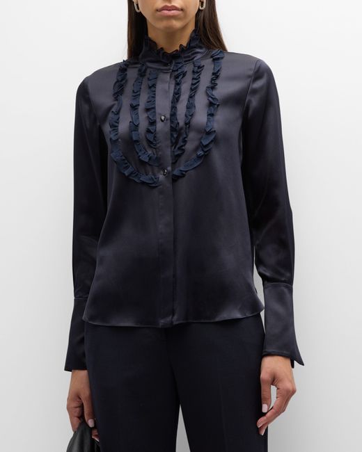 Twp Marie Ruffled Silk Button-Front Top