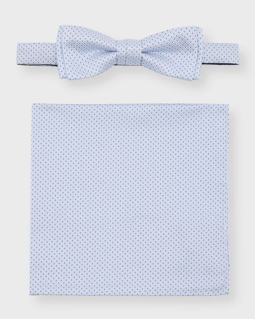 Boss Silk Micro-Pattern Bow Tie and Pocket Square Set