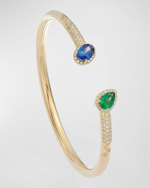 Krisonia 18K Gold Cuff Bracelet with Sapphires and Diamonds