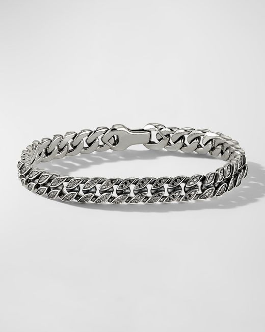 David Yurman Curb Chain Bracelet Silver with Diamonds 8mm 6.5L
