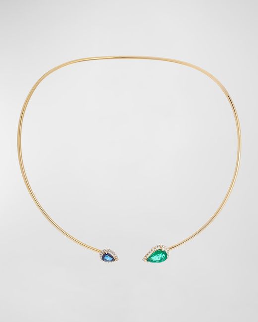 Krisonia 18K Yellow Gold Necklace with Diamond Halos Emerald and Sapphire