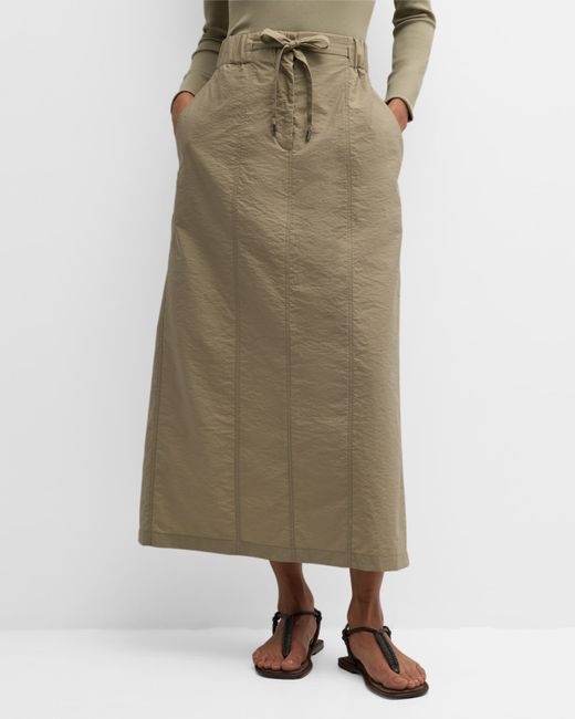 Brunello Cucinelli Paneled Cotton Techno Poplin Pull-On Midi Skirt