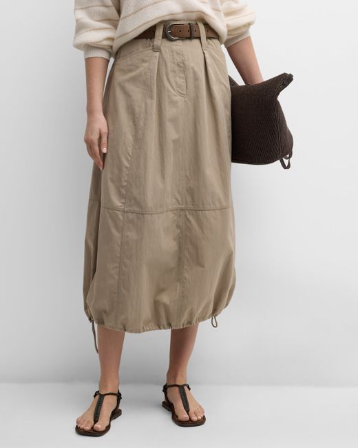 Brunello Cucinelli Cargo Cotton Midi Skirt with Drawstring Hem