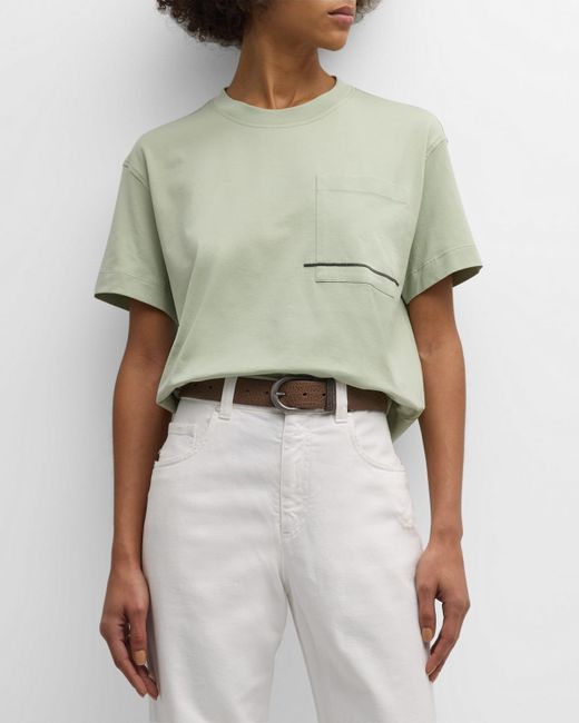 Brunello Cucinelli Horizontal Monili Pocket Short-Sleeve Flat Cotton T-Shirt