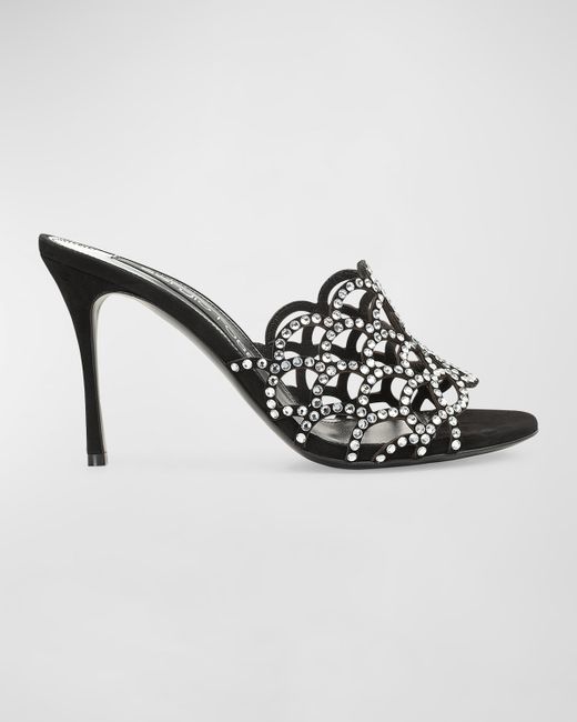 Sergio Rossi Strass Leather Caged Mule Sandals
