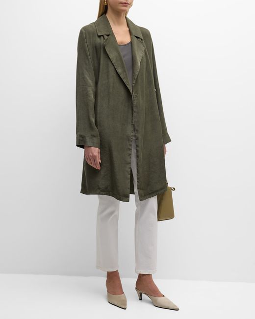 Eileen Fisher Notched-Lapel Garment-Dyed Woven Coat